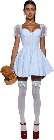 Dolls Kill Kansas Bound Costume Set by Trickz N’ Treatz – Women’s Gingham Mini Dress with Puff Sleeves & Flared Skirt in Saudi Arabia