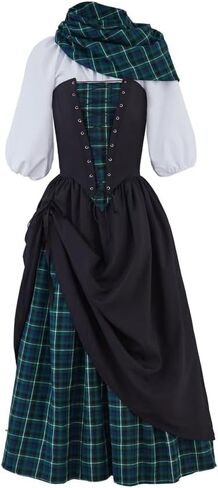 Saniplaycos Traditional Scottish Plaid Dress Highland Renaissance Costume Reenactment Christmas Gown Retro Tartan Dress in Saudi Arabia