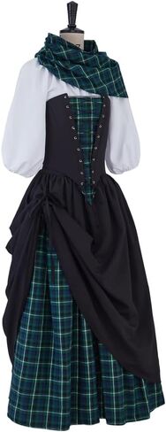 Saniplaycos Traditional Scottish Plaid Dress Highland Renaissance Costume Reenactment Christmas Gown Retro Tartan Dress in Saudi Arabia
