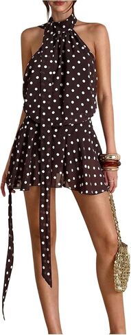 SOLY HUX Women's Vintage Polka Dots Halter Mini Dress Y2k Open Back A Line Party Club Dresses in Saudi Arabia