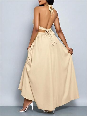 SOLY HUX Women's Halter Maxi Dress Deep V Neck Backless A Line Flowy Party Dresses Vacation Outfits in Saudi Arabia