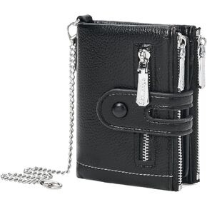 Small Women's Wallet Bifold Card Holder with 2 Zipper Coin Pockets Chain Wallet for Women Soft Leather in Kuwait