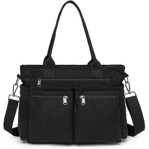 حقيبة كتف قصيرة تمر بالجسم للنساء، حقيبة كتف لطيفة، حقيبة ساعي كبيرة للركاب، حقيبة يد مدرسية، متعددة الجيوب (أسود) in Kuwait