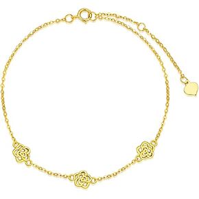14K Solid Gold Rose Flower Bracelet for Women, Yellow Gold Created Three Flower Bracelet, Anniversary Birthday Jewelry Gifts for Wife Mom Girlfriend, 6.5+2 Inch in Saudi Arabia
