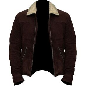 Stylish Brown Real Suede Leather with Fur Collar Biker Jacket for Men in Saudi Arabia