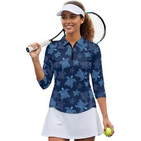 Womens Golf Polo Shirts Zipper 3/4 Sleeve Moisture Wicking Sun Protection Workout Tennis Tops Size S-2XL in Kuwait