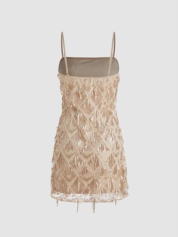 CIDER Sequins Square Neck Geometric Tassel Mini Dress in Saudi Arabia