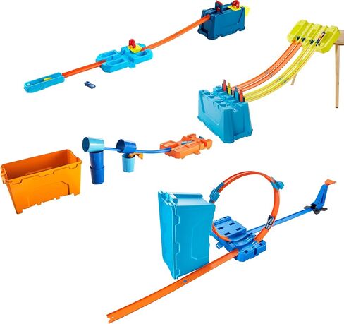 مجموعة مسار سيارة Hot Wheels ، مسار Builder Multi Loop Box Playset & 1:64 Scale Car ، 10 أقدام من المكونات والموصلات لإنشاء عمليات التصميم والتخزين in Saudi Arabia