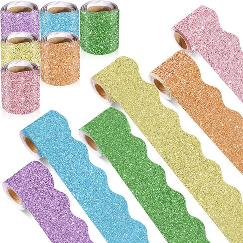 Zhanmai 6 Rolls Classroom Bulletin Board Decoration, 98.5 ft Glitter Scalloped Border Trim Bulletin Board Rolls Border for School, Classroom Office Party Wall Holiday Decoration(Colorful Color) in Kuwait