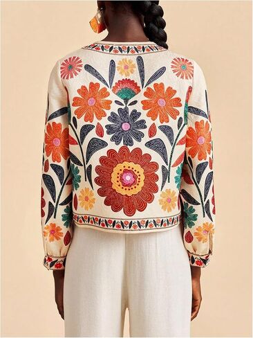 MakeMeChic Women's Boho Tops Floral Jacket Long Sleeve Open Front Vacation Coat Outerwear in Saudi Arabia