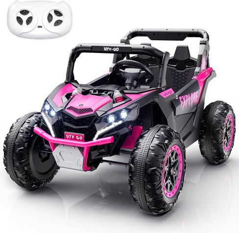 4WD Kids Ride on Car, 24V Electric Off-Road UTV Truck, 20" Spacious 2 Seat, 7Ah Large Battery Electric Car with Remote Control, Safety Belt, Horn, Music, and Lights for Kids Aged 3-8 Years Pink in Saudi Arabia