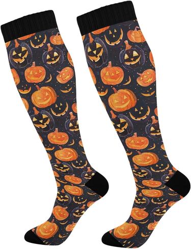 جوارب ALAZA Halloween الملونة على شكل يقطين ضاغطة للنساء والرجال جوارب طويلة للجري وركوب الدراجات الرياضية in Kuwait
