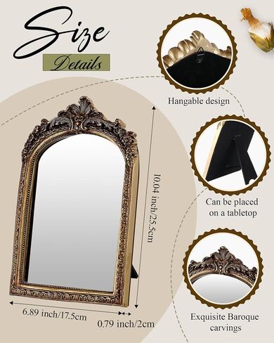 3 Styles Vintage Gold Mirror Set Decorative, Vintage Mirrors for Wall Antique Hanging Gold Vanity Table Mirror with Stand for Living Room, Bedroom Dresser, Desktop Photography Decoration in Saudi Arabia