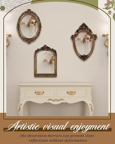 3 Styles Vintage Gold Mirror Set Decorative, Vintage Mirrors for Wall Antique Hanging Gold Vanity Table Mirror with Stand for Living Room, Bedroom Dresser, Desktop Photography Decoration in Saudi Arabia