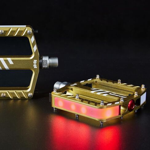 Clipless Mountain Bike Pedals w USB Rechargeable LED Lights Waterproof, CNC Aluminum Flat MTB Bicycle Pedals w 9/16" Cr-Mo Alloy Spindle 3 Sealed Ball Bearing for Road Bike Pedals Replacement in Saudi Arabia