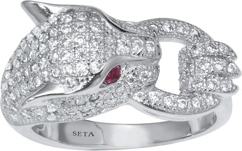 PalmBeach Silvertone Round Cubic Zirconia Panther Cocktail Ring Ring Sizes 6-10 in Saudi Arabia