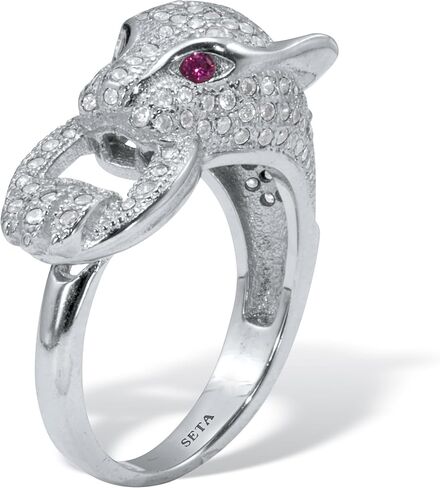 PalmBeach Silvertone Round Cubic Zirconia Panther Cocktail Ring Ring Sizes 6-10 in Saudi Arabia