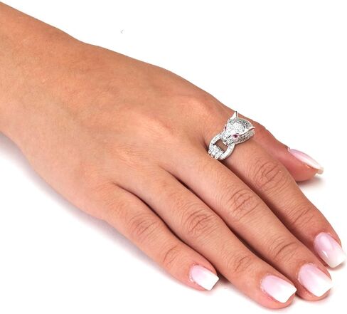 PalmBeach Silvertone Round Cubic Zirconia Panther Cocktail Ring Ring Sizes 6-10 in Saudi Arabia