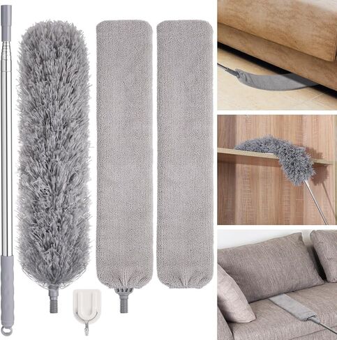 منفضة ريش مع عمود طويل قابل للتعديل 30-100 بوصة، منفضة ريش قابلة للتمديد لتنظيف مروحة السقف والأثاث والستائر والأثاث in Kuwait