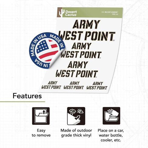 Desert Cactus United States Military Academy Sticker SUMA Black Knights Army West Point Cadets Stickers Vinyl Decals Laptop Water Bottle Car Scrapbook 13.43x10.98 Sheet T3 (Type 3-1) in Saudi Arabia