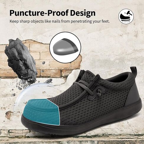 Steel Toe Shoes for Men Work Slip On Safety Shoes Wide Toe Walking Loafers Puncture Proof Construction Sneakers Lightweight Comfortable in Kuwait