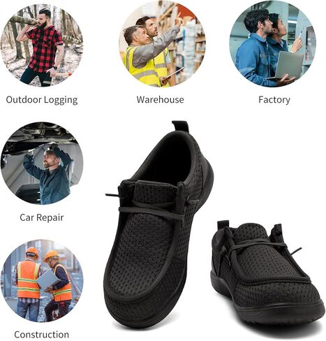 Steel Toe Shoes for Men Work Slip On Safety Shoes Wide Toe Walking Loafers Puncture Proof Construction Sneakers Lightweight Comfortable in Kuwait