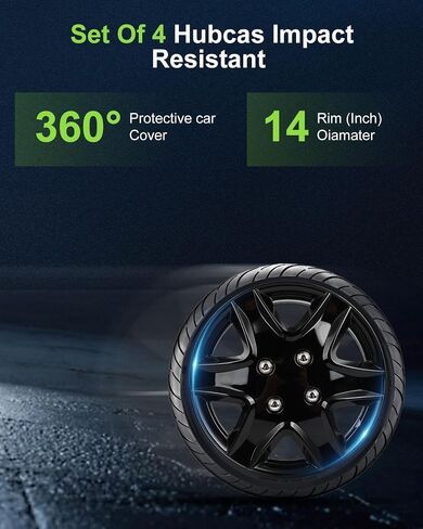 SCITOO 4-Piece 14-Inch Black hubcaps, universally Adaptable to Cars, Trucks, SUVs, Simple to Mount, Elegant Design, rustproof in Saudi Arabia