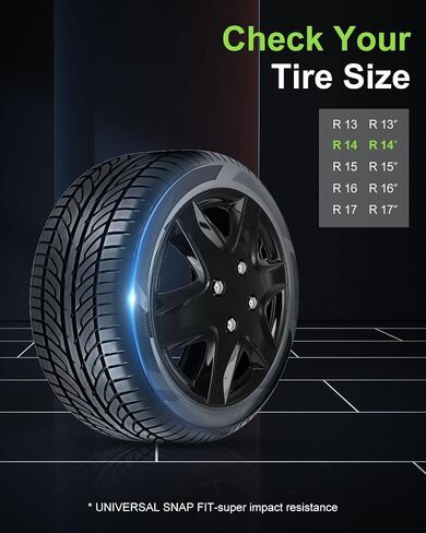 SCITOO 4-Piece 14-Inch Black hubcaps, universally Adaptable to Cars, Trucks, SUVs, Simple to Mount, Elegant Design, rustproof in Saudi Arabia