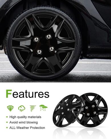 SCITOO 4-Piece 14-Inch Black hubcaps, universally Adaptable to Cars, Trucks, SUVs, Simple to Mount, Elegant Design, rustproof in Saudi Arabia