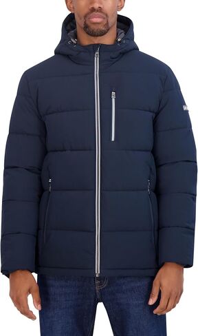 Nautica Men's Midweight Faux Memory Puffer Jacket –Adjustable Hood Insulated Quilted Winter Coat in Saudi Arabia