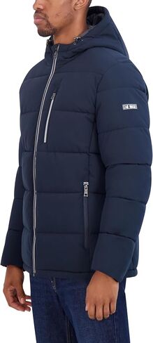 Nautica Men's Midweight Faux Memory Puffer Jacket –Adjustable Hood Insulated Quilted Winter Coat in Saudi Arabia