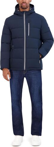 Nautica Men's Midweight Faux Memory Puffer Jacket –Adjustable Hood Insulated Quilted Winter Coat in Saudi Arabia