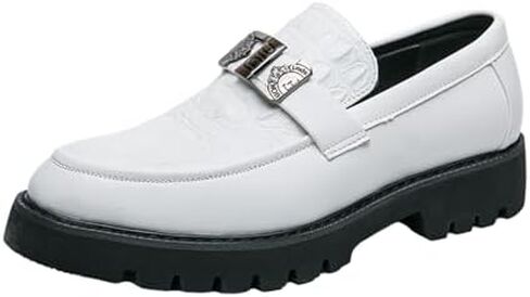 Mens Crocodile Pattern Leather Slip-On Dress Loafers Classical Casual Log Sole Non Slip Platform Penny Shoe for Formal Business Wedding in Saudi Arabia