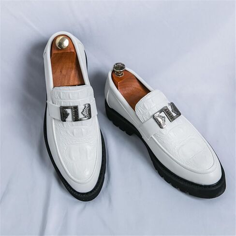 Mens Crocodile Pattern Leather Slip-On Dress Loafers Classical Casual Log Sole Non Slip Platform Penny Shoe for Formal Business Wedding in Saudi Arabia