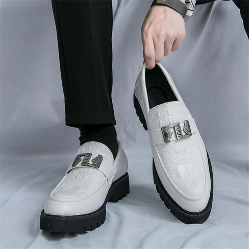 Mens Crocodile Pattern Leather Slip-On Dress Loafers Classical Casual Log Sole Non Slip Platform Penny Shoe for Formal Business Wedding in Saudi Arabia