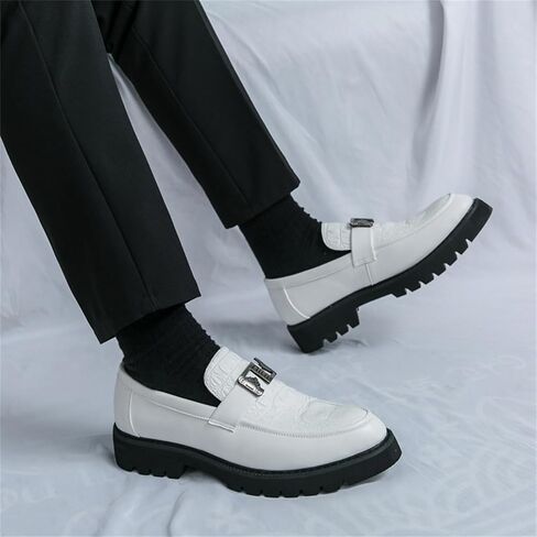 Mens Crocodile Pattern Leather Slip-On Dress Loafers Classical Casual Log Sole Non Slip Platform Penny Shoe for Formal Business Wedding in Saudi Arabia
