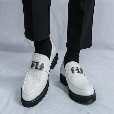 Mens Crocodile Pattern Leather Slip-On Dress Loafers Classical Casual Log Sole Non Slip Platform Penny Shoe for Formal Business Wedding in Saudi Arabia