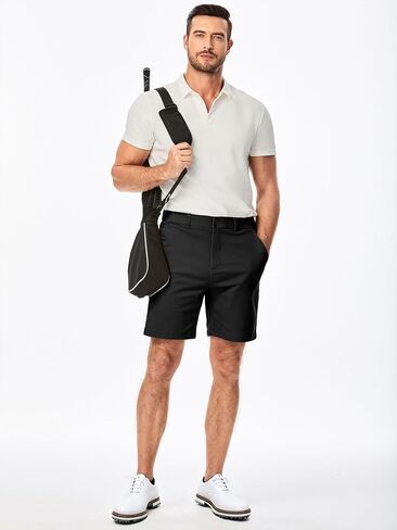 Men's Golf Shorts Classic-fit 8" Stretch Flat Front Hybrid Stretch Dress Casual Work Shorts with Pockets in Saudi Arabia
