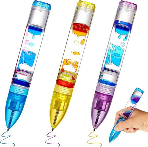 6 Pcs Liquid Motion Bubbler Pens Colorful Hourglass Liquid Timer Pens Sensory Play Fidget Toy Novelty Fun Fidget Pen for Kids Adults Stress and Anxiety Relief Gifts in Kuwait