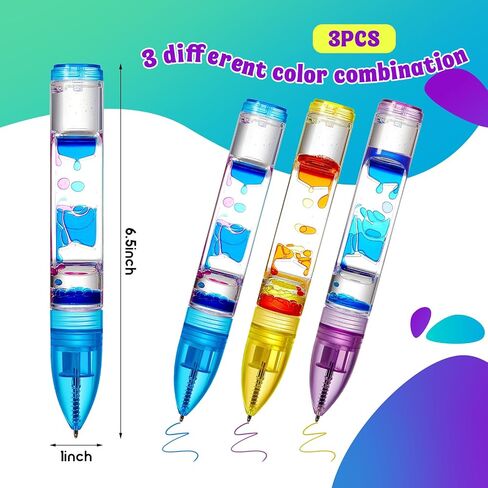6 Pcs Liquid Motion Bubbler Pens Colorful Hourglass Liquid Timer Pens Sensory Play Fidget Toy Novelty Fun Fidget Pen for Kids Adults Stress and Anxiety Relief Gifts in Kuwait