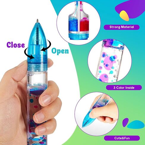 6 Pcs Liquid Motion Bubbler Pens Colorful Hourglass Liquid Timer Pens Sensory Play Fidget Toy Novelty Fun Fidget Pen for Kids Adults Stress and Anxiety Relief Gifts in Kuwait