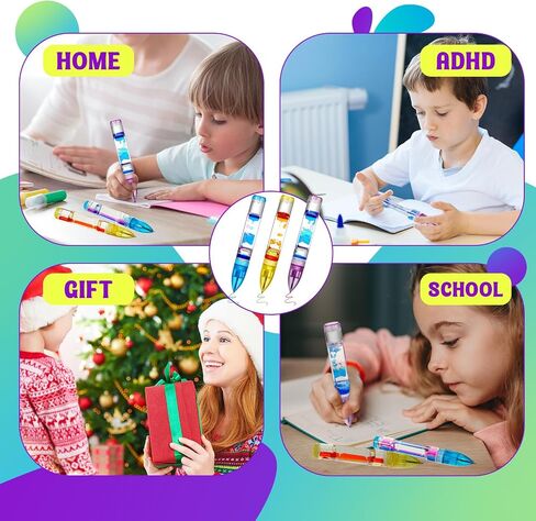 6 Pcs Liquid Motion Bubbler Pens Colorful Hourglass Liquid Timer Pens Sensory Play Fidget Toy Novelty Fun Fidget Pen for Kids Adults Stress and Anxiety Relief Gifts in Kuwait