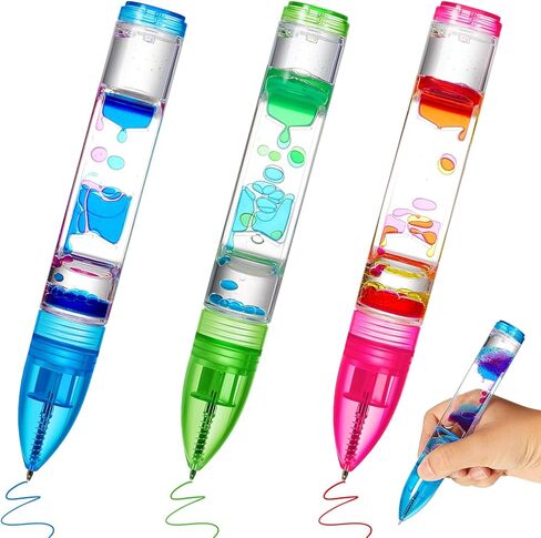 6 Pcs Liquid Motion Bubbler Pens Colorful Hourglass Liquid Timer Pens Sensory Play Fidget Toy Novelty Fun Fidget Pen for Kids Adults Stress and Anxiety Relief Gifts in Kuwait