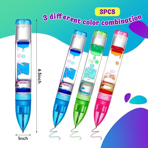 6 Pcs Liquid Motion Bubbler Pens Colorful Hourglass Liquid Timer Pens Sensory Play Fidget Toy Novelty Fun Fidget Pen for Kids Adults Stress and Anxiety Relief Gifts in Kuwait
