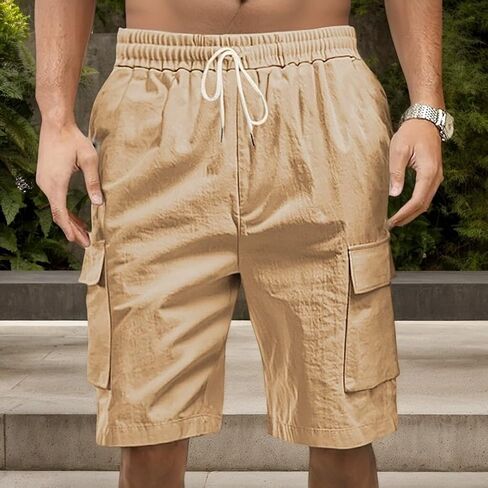 Men's Casual Shorts Summer Elastic Waist Drawstring Short Outdoor Wear Athletic Short Pant with Pockets in Saudi Arabia