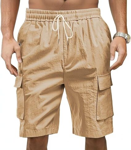 Men's Casual Shorts Summer Elastic Waist Drawstring Short Outdoor Wear Athletic Short Pant with Pockets in Saudi Arabia