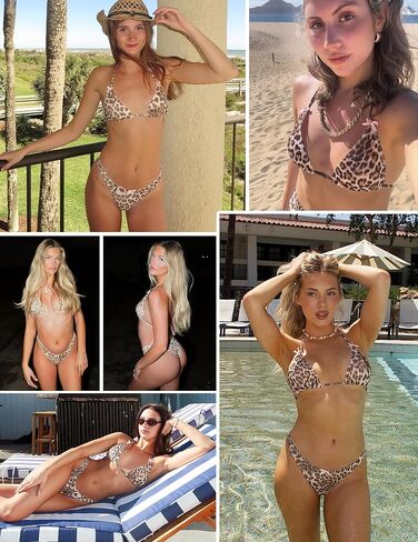 Women's Bikini Sets Tie Back Bowknot Two Piece Swimsuits Triangle Thong Bathing Suit Gingham Floral Cherry Printing in Kuwait