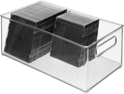 mDesign Small Plastic Office Storage Container Bins w/Handles for Organization in Filing Cabinet, Closet Shelf, Desk Drawers, Organizer for Notes, Pens, Pencils - Ligne Collection, 2 Pack - Clear in Kuwait