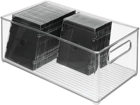 mDesign Small Plastic Office Storage Container Bins w/Handles for Organization in Filing Cabinet, Closet Shelf, Desk Drawers, Organizer for Notes, Pens, Pencils - Ligne Collection, 2 Pack - Clear in Kuwait