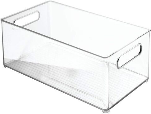 mDesign Small Plastic Office Storage Container Bins w/Handles for Organization in Filing Cabinet, Closet Shelf, Desk Drawers, Organizer for Notes, Pens, Pencils - Ligne Collection, 2 Pack - Clear in Kuwait